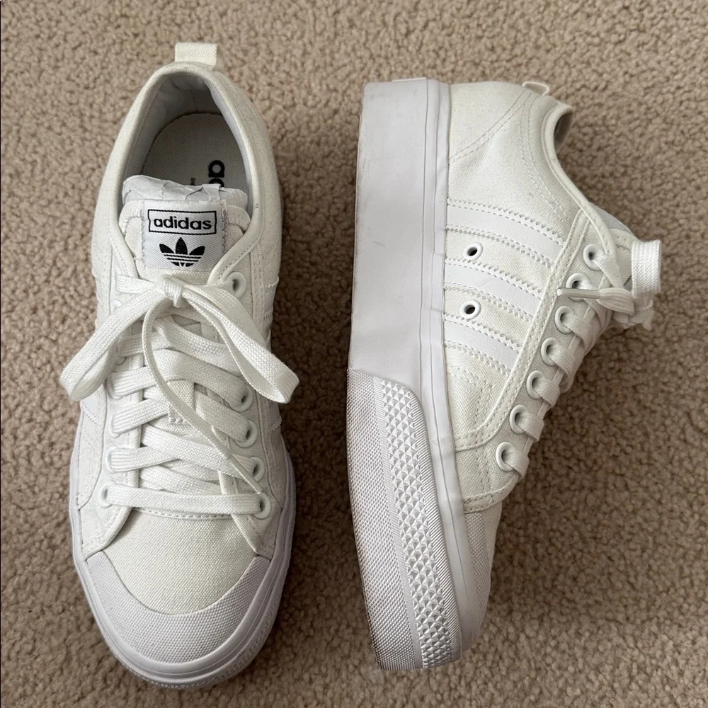 Adidas Nissa Platform White Canvas Sneakers - Picture 3 of 10